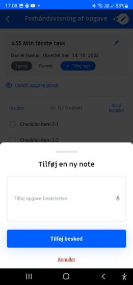 Tilføj noter ved byggeforløb